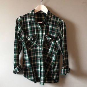 Green Plaid Button Up